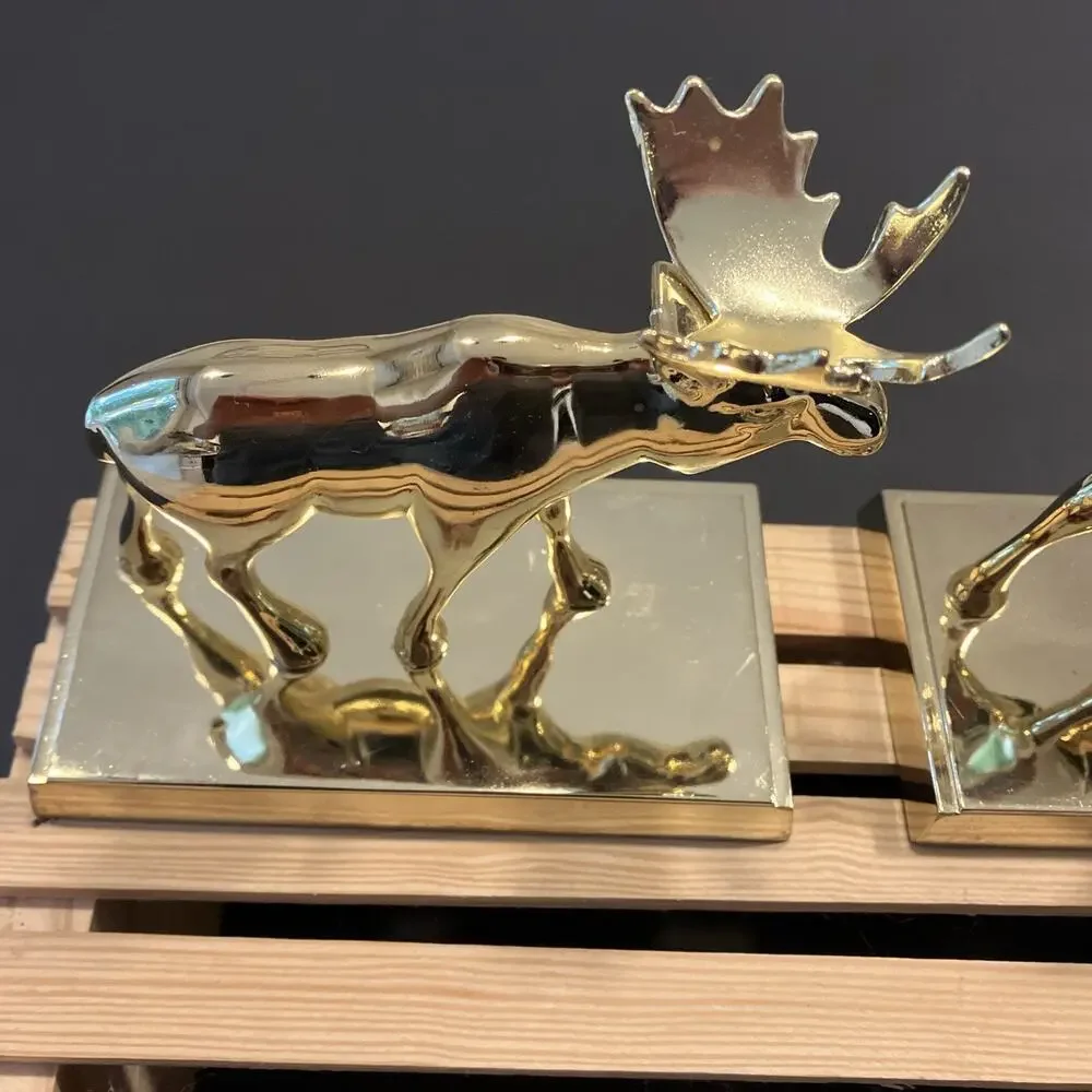 VTG, Target, Pair Of Solid Brass Weighted Moose Mantle Stocking Holders EUC